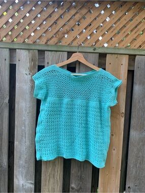 Lightweight Crochet Short-Sleeve Top in Aqua
